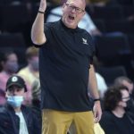 
              Wake Forest coach Steve Forbes gestures during the first half of the team's NCAA college basketball game against Charleston Southern on Wednesday, Nov. 17, 2021, in Winston-Salem, N.C. (Walt Unks/The Winston-Salem Journal via AP)
            