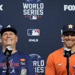 
              Atlanta Braves manager Brian Snitker and Houston Astros hitting coach Troy Snitker speaks during a news conference before Game 1 of baseball's World Series Tuesday, Oct. 26, 2021, in Houston. (AP Photo/Ashley Landis)
            