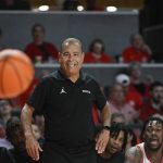 
              Houston coach Kelvin Sampson reacts to a foul called against Houston during the first half of the team's NCAA college basketball game against Rice on Friday, Nov. 12, 2021, in Houston. (AP Photo/Justin Rex)
            