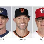 
              FILE - Baseballs Managers of the Year will be announced Tuesday, Nov. 16, 2021. Craig Counsell, Gabe Kapler and Mike Shildt, shown in 2021, are the finalists in the National  League. (Pool via AP, File)
            