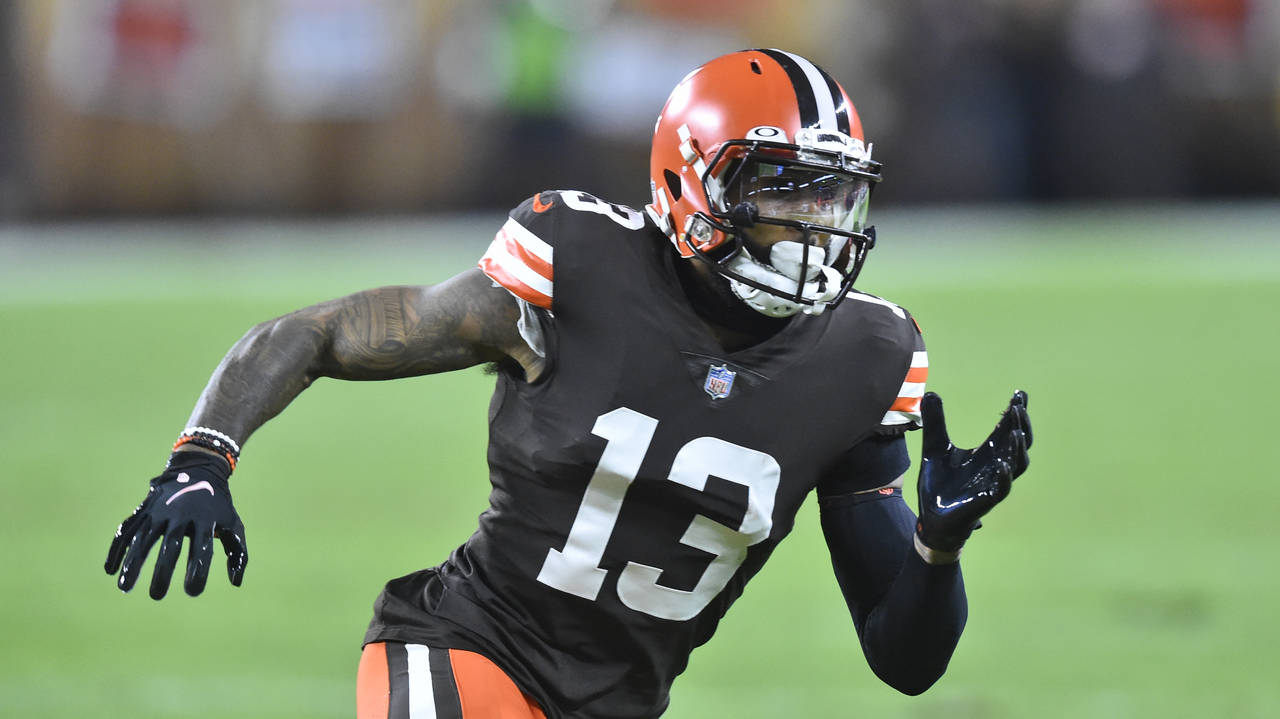 FILE - Cleveland Browns wide receiver Odell Beckham Jr. runs a route during the first half of an NF...