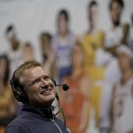 
              Kansas coach Bill Self does an interview during Big 12 NCAA college basketball media day Wednesday, Oct. 20, 2021, in Kansas City, Mo. (AP Photo/Charlie Riedel)
            