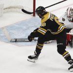 
              Ottawa Senators goaltender Matt Murray makes a stick save on Boston Bruins' David Pastrnak during the second period of an NHL hockey game Tuesday, Nov. 9, 2021, in Boston. (AP Photo/Winslow Townson)
            