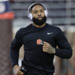 
              Cleveland Browns wide receiver Odell Beckham Jr. warms up before an NFL football game against the Denver Broncos, Thursday, Oct. 21, 2021, in Cleveland. (AP Photo/Ron Schwane)
            