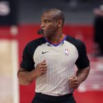 
              FILE - Referee Tony Brown runs on the sideline during the first half of an NBA basketball game between the Detroit Pistons and the Toronto Raptors, Wednesday, March 17, 2021, in Detroit. NBA referee Tony Brown, who was diagnosed with Stage 4 pancreatic cancer in March, says his treatment is going well and he’s hopeful of possibly returning to the court at some point this season.(AP Photo/Carlos Osorio, File)
            