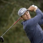 
              Seamus Power, of Ireland, watches his drive on the second tee during the third round of the RSM Classic golf tournament,Saturday, Nov. 20, 2021, in St. Simons Island, Ga. (AP Photo/Stephen B. Morton)
            