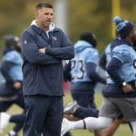 
              Tennessee Titans NFL football head coach Mike Vrabel watches his players run sprints during practice at Saint Thomas Sports Park in Nashville, Tenn., Wednesday, Nov. 3, 2021. The Titans play against the Los Angeles Rams on Sunday in Los Angeles. (George WalkerIV/The Tennessean via AP)
            