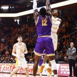 
              Tennessee guard Kennedy Chandler (1) shoots over Tennessee Tech forward Amadou Sylla (12) during an NCAA college basketball game Friday, Nov. 26, 2021, in Knoxville, Tenn. (AP Photo/Wade Payne)
            