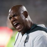 
              Michigan State coach Mel Tucker yells during the fourth quarter of an NCAA college football game Western Kentucky, Saturday, Oct. 2, 2021, in East Lansing, Mich. Michigan State won 48-31. (AP Photo/Al Goldis)
            