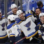 
              St. Louis Blues left wing James Neal (81) is congratulated for his goal during the second period of the team's NHL hockey game against the San Jose Sharks on Thursday, Nov. 4, 2021, in San Jose, Calif. (AP Photo/Josie Lepe)
            