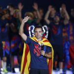 
              FILE - Barcelona's Xavi Hernandez waves to the fans during celebrations at the Camp Nou stadium in Barcelona, Spain on June 7, 2015 after winning the Champions League final soccer. Hernández will be allowed to become Barcelona’s next coach upon the payment of his release clause from Al-Sadd, the Qatari club said Friday, Nov. 5, 2021.  (AP Photo/Manu Fernandez, File)
            