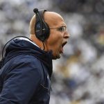 
              Penn State head coach James Franklin yells from the sideline during an NCAA college football game against Michigan in State College, Pa., Saturday, Nov. 13, 2021. Michigan defeated Penn State 21-17. (AP Photo/Barry Reeger)
            