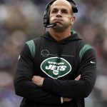 
              New York Jets head coach Robert Saleh reacts during an NFL football game against the Buffalo Bills, Sunday, Nov. 14, 2021, in East Rutherford, N.J. Who comes out of the locker room at halftime and gets things done, and who, well, needs another wake-up call. As for showing up late, the Jets have cornered that market with 14 points, a 39.2 passer rating, a whopping minus-66.6 differential in that category, and no turnovers forced while losing the ball five times. (AP Photo/Adam Hunger)
            