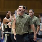 
              Army coach Jimmy Allen shouts to the team during an NCAA college basketball game against Duke in Durham, N.C., Friday, Nov. 12, 2021. (AP Photo/Ben McKeown)
            