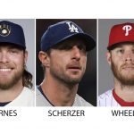 
              FILE - Milwaukee’s Corbin Burnes, who had a major breakout campaign in 2021, is among the finalists for baseball's NL Cy Young Award along with LA’s Max Scherzer and Zack Wheeler of the Phillies. (AP Photo/File)
            