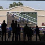 
              People watch a horse race at Del Mar Thorughbred Club race Wednesday, Nov. 3, 2021, in Del Mar, Calif. The Breeders' Cup will be held at Del Mar on Friday and Saturday. (AP Photo/Jae C. Hong)
            