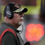 
              Tampa Bay Buccaneers head coach Bruce Arians looks on during the second half of an NFL football game against the New York Giants Monday, Nov. 22, 2021, in Tampa, Fla. (AP Photo/Mark LoMoglio)
            