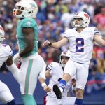 
              FILE - Buffalo Bills' Tyler Bass (2) watches after kicking a field goal during an NFL football game against the Miami Dolphins Oct. 31, 2021, in Orchard Park, N.Y. Since 1950, he's become the NFL's third player to score 212 or more points through 23 games. And Bass' booming and accurate leg was once again evident in a 26-11 win over Miami. (AP Photo/Matt Durisko, File)
            