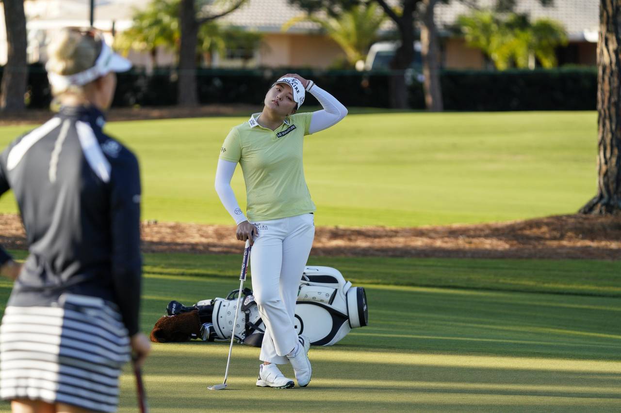 Jin Young Ko stretches during the first round of the LPGA Pelican Women's Championship golf tournam...