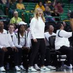 
              Baylor head coach Nicki Collen instructs her team in the first half of an exhibition NCAA college basketball game in Waco, Texas, Wednesday, Nov. 3, 2021. (AP Photo/Tony Gutierrez)
            