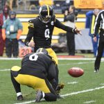 
              Pittsburgh Steelers kicker Chris Boswell (9) kicks a field goal during the first half of an NFL football game against the Detroit Lions in Pittsburgh, Sunday, Nov. 14, 2021. (AP Photo/Don Wright)
            