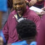 
              Florida State coach Leonard Hamilton talks to the team during the second half of an NCAA college basketball game against Tulane in Tallahassee, Fla., Wednesday, Nov. 17, 2021. Florida State won 59-54. (AP Photo/Mark Wallheiser)
            