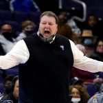 
              Eastern Illinois head coach Marty Simmons reacts to a call during the second half of the team's NCAA college basketball game against Northwestern in Evanston, Ill., Tuesday, Nov. 9, 2021. (AP Photo/Nam Y. Huh)
            