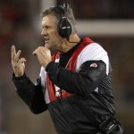 
              Utah coach Kyle Whittingham signals a play to the team during the second quarter of an NCAA college football game against Stanford, Friday, Nov. 5, 2021, in Stanford, Calif. (AP Photo/D. Ross Cameron)
            