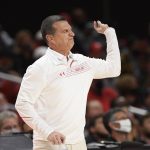 
              Maryland head coach Mark Turgeon gestures during the second half of an NCAA college basketball game against George Washington, Thursday, Nov. 11, 2021, in College Park, Md. (AP Photo/Nick Wass)
            