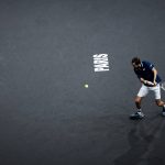 
              Russia's Daniil Medvedev returns the ball to Serbia's Novak Djokovic during the final match of the Paris Masters tennis tournament at the Accor Arena in Paris, Sunday, Nov.7, 2021. (AP Photo/Thibault Camus)
            