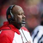 
              Maryland head coach Mike Locksley watches during the first half of an NCAA football game against Rutgers, Saturday, Nov. 27, 2021, in Piscataway, N.J. (AP Photo/Noah K. Murray)
            