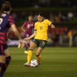 
              Matilda's Kyra Cooney-Cross controls the ball during the international women's soccer match between the United States and Australia in Newcastle, Australia, Tuesday, Nov. 30, 2021. (AP Photo/Mark Baker)
            