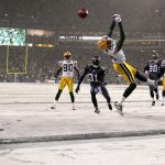 Surrounded by Seahawks defenders Green Bay's Ruvell Martin (82) cannot catch the ball thrown to him in the endzone during the first half of the NFL game on Monday Night Football November 27, 2006 at Qwest Field in Seattle, Washington. (Photo by Kevin Casey/NFLPhotoLibrary)