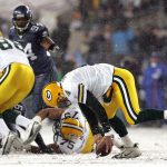 Green Bay Packers quarterback Brett Favre drops the ball during the first half of the NFL game on Monday Night Football November 27, 2006 at Qwest Field in Seattle, Washington. (Photo by Kevin Casey/NFLPhotoLibrary)