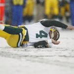 SEATTLE - NOVEMBER 27:   Quarterback Brett Favre #4 of the Green Bay Packers tries to recover a fumble during the Packers' game against the Seattle Seahawks on November 27, 2006 at Qwest Field in Seattle, Washington.  (Photo by Otto Greule Jr/Getty Images)