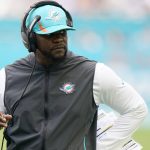 
              Miami Dolphins head coach Brian Flores gestures during the first half of an NFL football game against the New York Giants, Sunday, Dec. 5, 2021, in Miami Gardens, Fla. (AP Photo/Wilfredo Lee)
            