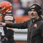 
              Cleveland Browns head coach Kevin Stefanski reacts during the first half of an NFL football game against the Detroit Lions, Sunday, Nov. 21, 2021, in Cleveland. (AP Photo/Ron Schwane)
            