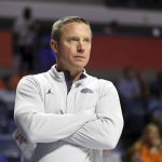
              Florida head coach Mike White looks on during the second half of an NCAA college basketball game against Texas Southern, Monday, Dec. 6, 2021, in Gainesville, Fla. (AP Photo/Matt Stamey)
            