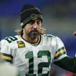 
              Green Bay Packers quarterback Aaron Rodgers walks off the field after an NFL football game against the Baltimore Ravens, Sunday, Dec. 19, 2021, in Baltimore. Green Bay won 31-30. (AP Photo/Julio Cortez)
            