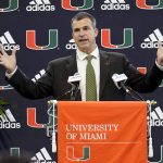 
              Miami football coach Mario Cristobal speaks after being introduced at a news conference, Tuesday, Dec. 7, 2021, in Coral Gables, Fla. Cristobal is returning to his alma mater, where he won two championships as a player. (AP Photo/Lynne Sladky)
            