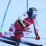 
              Austria's Manuel Feller speeds down the course during an alpine ski, men's World Cup giant slalom, in Alta Badia, Italy, Sunday, Dec.19, 2021. (AP Photo/Alessandro Trovati)
            