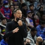 
              Brooklyn Nets head coach Steve Nash yells during the second half of an NBA basketball game against the Detroit Pistons, Sunday, Dec. 12, 2021, in Detroit. (AP Photo/Carlos Osorio)
            