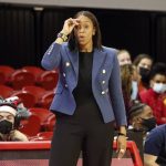 
              Virginia head coach Tina Thompson watches her team from the sideline during the first half of an NCAA college basketball game against North Carolina State, Sunday, Dec. 19, 2021, in Raleigh, N.C. (AP Photo/Karl B. DeBlaker)
            