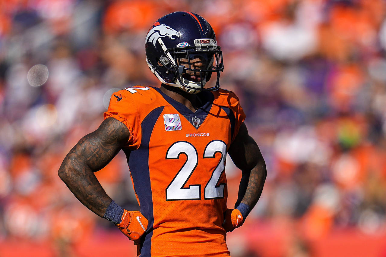 FILE - Denver Broncos strong safety Kareem Jackson (22) looks on during an NFL football game agains...
