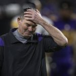 
              Minnesota Vikings coach Mike Zimmer wipes his head as he walks off the field after the team's 36-28 win over the Pittsburgh Steelers in an NFL football game Thursday, Dec. 9, 2021, in Minneapolis. (Jerry Holt/Star Tribune via AP)
            