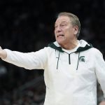 
              Michigan State head coach Tom Izzo yells from the sideline during the first half of an NCAA college basketball game against Oakland , Tuesday, Dec. 21, 2021, in Detroit. (AP Photo/Carlos Osorio)
            