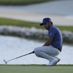 
              Abraham Ancer, of Mexico, reacts after missing a putt on the 18th hole during the first round of the Hero World Challenge PGA Tour at the Albany Golf Club, in New Providence, Bahamas, Thursday, Dec. 2, 2021.(AP Photo/Fernando Llano)
            