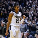 
              Purdue guard Jaden Ivey celebrates the team's 77-70 win over Iowa in an NCAA college basketball game in West Lafayette, Ind., Friday, Dec. 3, 2021. (AP Photo/Michael Conroy)
            