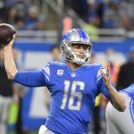 
              Detroit Lions quarterback Jared Goff passes during the first half of an NFL football game against the Arizona Cardinals, Sunday, Dec. 19, 2021, in Detroit. (AP Photo/Jose Juarez)
            