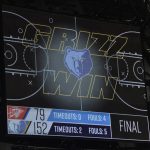 
              A scoreboard monitor shows the final score of an NBA basketball game between the Oklahoma City Thunder and the Memphis Grizzlies Thursday, Dec. 2, 2021, in Memphis, Tenn. The Grizzlies broke the NBA record for margin of victory in their defeat of the Thunder. (AP Photo/Brandon Dill)
            